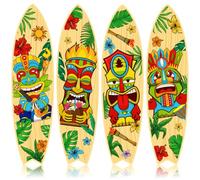 Blulu 4 Pcs Tiki Theme Surfboard Wall Decor Surfboard Wall Hanging Sign
