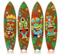 Blulu 4 Pcs Tiki Theme Surfboard Wall Decor Surfboard Wall Hanging Sign