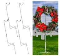 Blulu 4 Pcs Wreath Stands for Cemetery Grave Wreath Holder Stand in Ground Cemetery Flower Holder Headstone Flower Hook Gravestone Hanger for Memorial Day Marker Tombstone Decorations