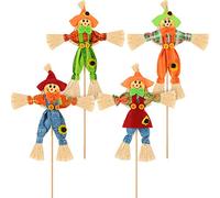 Blulu 4 Pieces Halloween Harvest Scarecrow Decor Fall Scarecrows Garden Small Autumn Scarecrow Decoration for Thanksgiving, Party, Outdoors