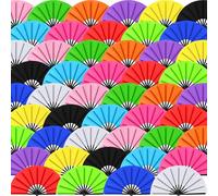 Blulu 48 Pcs Large Folding Fans for Line Dancing 13 Inch Boots on the Ground Fans for Line Dancing for Women Men Big Silk Clack Popping Make Loud Sound for Edm Music Party Decorations (Classic Color)