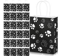Blulu 50 Pcs Dog Paw Gift Bags Bulk 8.7 x 6.3 x 3.1 Inch Kraft Paper Treat Candy Goodie Party Favor Bag with Handle Paw Pattern Paper Sacks for Pet Dog Birthday Party Decor Retail Grocery (Black)
