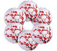 Blulu 6 Pack Chinese Japanese Paper Lantern Red Cherry Blossom Paper Lantern for Chinese Oriental Style Restaurant Home Wedding Party Decoration, 11.8 x 11 Inch