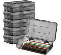 Blulu 6 Pack Plastic Pencil Box Clear Pencil Case Bulk Hard Crayon Storage Box with Lid Snap Closure Painting Marker Organizer Large Capacity for Office Supplies (Gray)