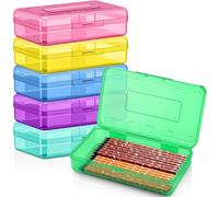 Blulu 6 Pack Plastic Pencil Case Box Clear Pencil Boxes Bulk Hard Crayon Storage Box with Lid Snap Closure Painting Marker Organizer Large Capacity for Office Supplies (Multicolor)