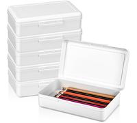 Blulu 6 Pack Plastic Pencil Case Box Clear Pencil Boxes Bulk Hard Crayon Storage Box with Lid Snap Closure Painting Marker Organizer Large Capacity for Office Supplies (White)