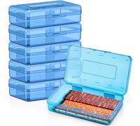 Blulu 6 Pack Plastic Pencil Case Box Clear Pencil Boxes Bulk Hard Crayon Storage Box with Lid Snap Closure Painting Marker Organizer Large Capacity for Office Supplies (Blue)