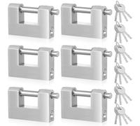 Blulu 6 Pack Stainless Steel D-Shaped Padlock with Stainless Steel Keys for Garage Door, Heavy Duty Lock for Shipping Container, Shed, Storage Unit, Locker, and Warehouse (70mm)