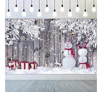 Blulu 6 x 3.6 ft Christmas Backdrop for Photography, Winter Rustic Wood Wall Snow Scene Snowman Backdrop Landscape Background for Family Merry Christmas New Year Props Decoration (72.8 x 43.3 Inch)