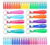 Blulu 60 Pcs Inspirational Quote Keychains Silicone Rubber Key Rings Motivational Bracelet Key Chains with Inspirational Messages (Bright Colors), Bright Colors