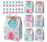 Blulu 60 Set Small Christmas Gingerbread House Cookie Boxes, pastel | Kraft Paper Goodie Boxes with Tags, Festive Design for Xmas Party Favors Baking Packaging Supplies