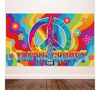 Blulu 60's Rainbow Retro Hippie Party Decorations Hippie Boho Backdrop Banner 73 x 44 Inch Boho Theme Sign Scene Wall Decoration Kit Background with Rope for Hippie Theme Party Multi-Occasions