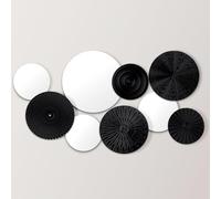 Blulu 9 Pcs Mirror Wall Decor Multi Metal Home Decor Decorative Circle Plates Mirror, Modern Round Large Wall Art Sculpture Decor for Living Room, Office, Bedroom, Kitchen, Hallway (Black)
