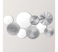 Blulu 9 Pcs Mirror Wall Decor Multi Metal Home Decor Decorative Circle Plates Mirror, Modern Round Large Wall Art Sculpture Decor for Living Room, Office, Bedroom, Kitchen, Hallway (Silver)