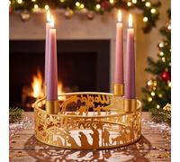 Blulu Advent Wreath Candle Holder, 8 Inch Gold Metal Nativity Scene 4 Taper Candle Holder, Christmas Table Centerpiece for Home Mantel Church Holiday Decor, Iron Advent Ring, Candles Not Included