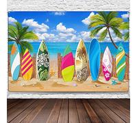Blulu Beach Party Decorations Tropical Background Banner Summer Hawaiian Beach Decorations Surfboard Backdrop Luau Party Backdrop for Photography Birthday Tiki Themed, 72. 8 x 43. 3 Inch