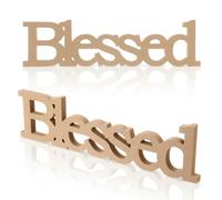Blulu Blessed Letter Table Sign Blessed Standing Letter Table Sign Rustic Wooden Home Standing Decor for Thanksgiving Day Christmas Baby Shower First Communion Christening Decorations (Wood Color)