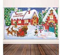 Blulu Christmas Wall Scene Santa Backdrop Extra Large Fabric Door Cover Decor Christmas Banner North Pole Village Setters Photo Booth Background for Holiday Decoration Supplies