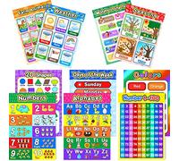 Blulu Educational Preschool Poster with Glue Point Dot for Nursery Homeschool Classroom Teach Numbers Alphabet Colors Days and More 16 x 11 Inch (12 Pieces, English Style)(Style B,10 Pieces)