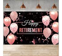 Retirement Party Decorations, Extra Large Fabric Retirement Sign Banner Photo Booth Backdrop Background with Rope for Retirement Party Favor(Black and Rose Pink, 72.8 x 43.3 inch)