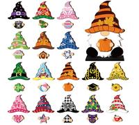 Blulu Halloween Interchangeable Wooden Gnome Decor DIY Holiday Christmas Seasonal Tiered Tray Decoration Gnomes with Magnet Pieces Welcome Sign for Christmas Holiday Decorations(Stylish)