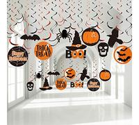 Blulu Halloween Party Hanging Swirl Decorations, Witch Bat Pumpkin and Ghost Spider Foil Swirl Ceiling Hanging Decoration for Halloween theme Party Outdoor Indoor Decorations Supplies, 30 Pieces