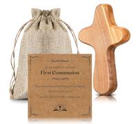 Blulu Set of 3 Wooden Cross Christmas Jesus Gift Holding 4 Inch Hand Held Pocket Wall Crosses with Cotton Linen Favor Bag Prayer Card for Christian Prayer Church Confirmation Gift