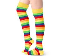Blulu Women's High Striped Tights Socks over Knee Striped Long Stockings Christmas(Rainbow Yellow)
