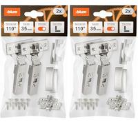 Blum 2 x Clip top Blumotion Furniture Hinge 110° Straight with Spring, Corner Stop + Blum Clip Eccentric Cross mounting Plate, Steel, Screw Variant, Distance 0 mm, Pot Hinge Diameter : 35 mm