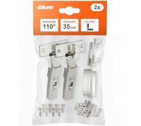 blum 2X Clip top Furniture Hinge 110° I Cup Hinge 35 mm I Separately mountable Clip cruciform mounting Plate, 0 mm | 3D Side, Height and Depth Adjustment | Nickel-Plated | Full Overlay