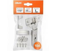 Blum Clip Top Furniture Hinge 110° Straight with Spring Corner Stop + Blum Clip Eccentric Cross Mounting Plate Steel Screw Variant Distance 0 mm Pot Hinge Diameter 35 mm Pack of 10