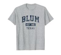 Blum Texas TX Vintage Sports Established Navy Design T-Shirt