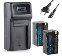 Blumax 2 x Battery NP-F750 / NP-F550 4400 mAh + Turbo Charger Compatible with Sony NP-F970 NP-F960 NP-F990 for Flashes Video Lights Field Monitors