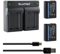 Blumax 2 x Battery NP-FW50 | 950 mAh + Mini Dual Charger | Sony Alpha7 / 7ii / 6500/6300 / 6000/5100 NEX-7 NEX-6 NEX-F3 NEX-3 Nex-5 NEX-5N NEX-5T SLT A55V A33 A35 A3 A35 A337