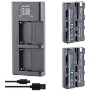 Blumax 2 x Lithium Batteries NP-F550 / NP-F750 3500 mAh LG Cells + Dual Charger LCD Compatible with Sony NP-F570 NP-F530 for Flashes Video Lights Field Monitors