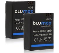 Blumax 2x Battery 1180 mAh - Replaces GoPro Hero 3 Plus 3+ / 3 Black, Silver, White - AHDBT-201, AHDBT-301, AHDBT-302, AHBBP-301, ACARC-001, AWALC-001