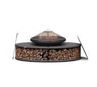 Blumfeldt Ebeko Fire Pit - 3-in-1 Fire Bowl, BBQ & Table, Durable Steel, Includes Spark Guard, Poker, Log Storage & Waterproof Cover, Perfect for Garden & Patio