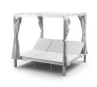 Blumfeldt Eremitage Triple Sunbed - Luxury Garden Lounger for 3, Adjustable Backrests, Sun Protection Curtains, Weatherproof Powder-Coated Steel Frame, Cushioned Comfort, Outdoor & Poolside Relaxation