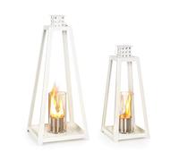 blumfeldt Fiamme cylinder Ethanol Lantern 2-pc Set - Steel Burners with 0.3 L Volume each, burns for up to 4 hours, burns without odour or residue, extinguishing tool, White