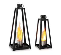 blumfeldt Fiamme Triangolo Ethanol Lantern 2-pc Set - Steel Burners with 0.3 L Volume each, burns for up to 4 hours, burns without odour or residue, extinguishing tool, Black