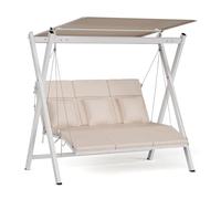 blumfeldt FlexiSwing 3 Seater Garden Swing - Outdoor Swing Chair with Adjustable Backrest & Canopy, 240kg Capacity, Weatherproof Steel Frame, Thick Cushions for Comfort