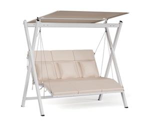 blumfeldt FlexiSwing 3 Seater Garden Swing - Outdoor Swing Chair with Adjustable Backrest & Canopy, 240kg Capacity, Weatherproof Steel Frame, Thick Cushions for Comfort