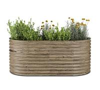 blumfeldt High Grow Raised Garden Bed, 1,169L Oval Planter in Weatherproof Galvanised Steel with Wood Look for Flowers, Herbs & Vegetables - Rust-Resistant Metal with Open Base & Easy Assembly