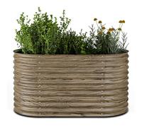 blumfeldt High Grow Raised Garden Bed, 913L Oval Planter in Weatherproof Galvanised Steel with Wood Look for Flowers, Herbs & Vegetables - Rust-Resistant Metal with Open Base & Easy Assembly