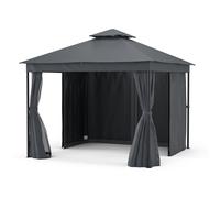 blumfeldt Mondo Dual 3x3 Gazebo - Double Roof, Mosquito Nets & Curtains, Rust-Resistant Metal Frame, Outdoor Garden Pavilion, Dark Grey