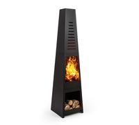 Monument Garden Fireplace Stainless Steel Storage Space for Wood Logs Black