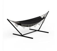 blumfeldt SwayStation Hammock - Indoor & Outdoor Garden Hammock, 100kg Capacity, Weather-Resistant with Rust-Proof Hooks, Comfortable Polyester/Cotton Fabric, Boho Design, Single, Dark Grey