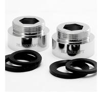 BLUMKRAFT F28 - M22 Solid Metal Silver Brass 28mm Female 22mm Male Faucet Adaptor F28-M22 / M22-F28 (Pack of 2)
