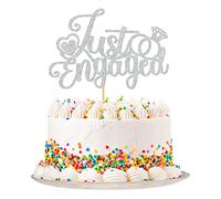 Blumomon 1 Pack Silver Just Engaged Cake Topper Rose Gold Glitter Wedding Engagement Cake Pick Bridal Shower Theme Party Cake Decorations Supplies