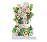 Blumomon 1 Set Forest Animals Cake Decoration Green Ball Cake Decoration Lion Monkey Giraffe Child Cupcake Topper Summer Green Birthday Party Shower Party Decoration Item